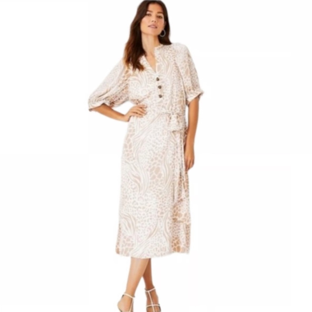 Ann Taylor Women’s Tan and White Animal Print Maxi Dress Size M